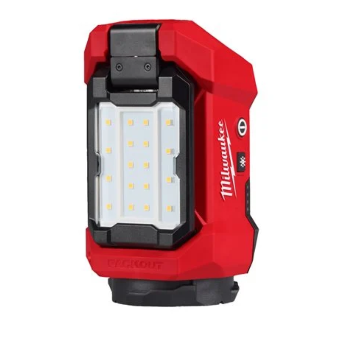 Red Milwaukee work light on a white background