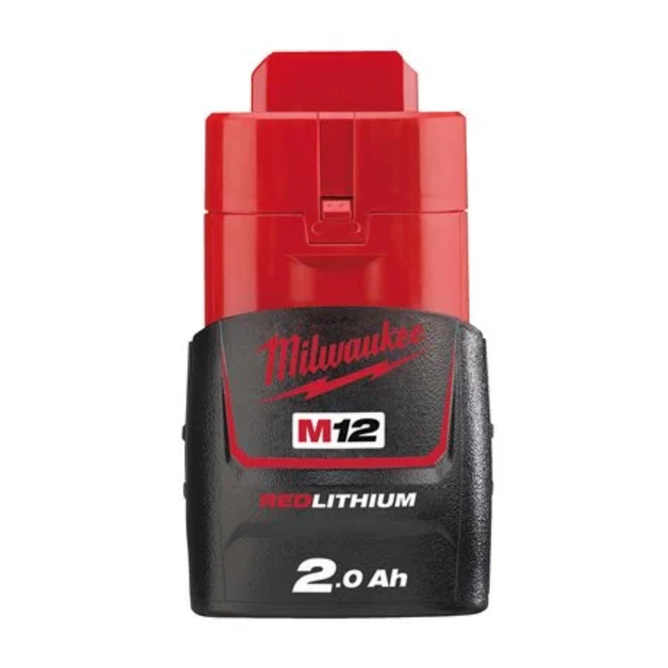 Milwaukee M12 REDLITHIUM battery pack on a white background