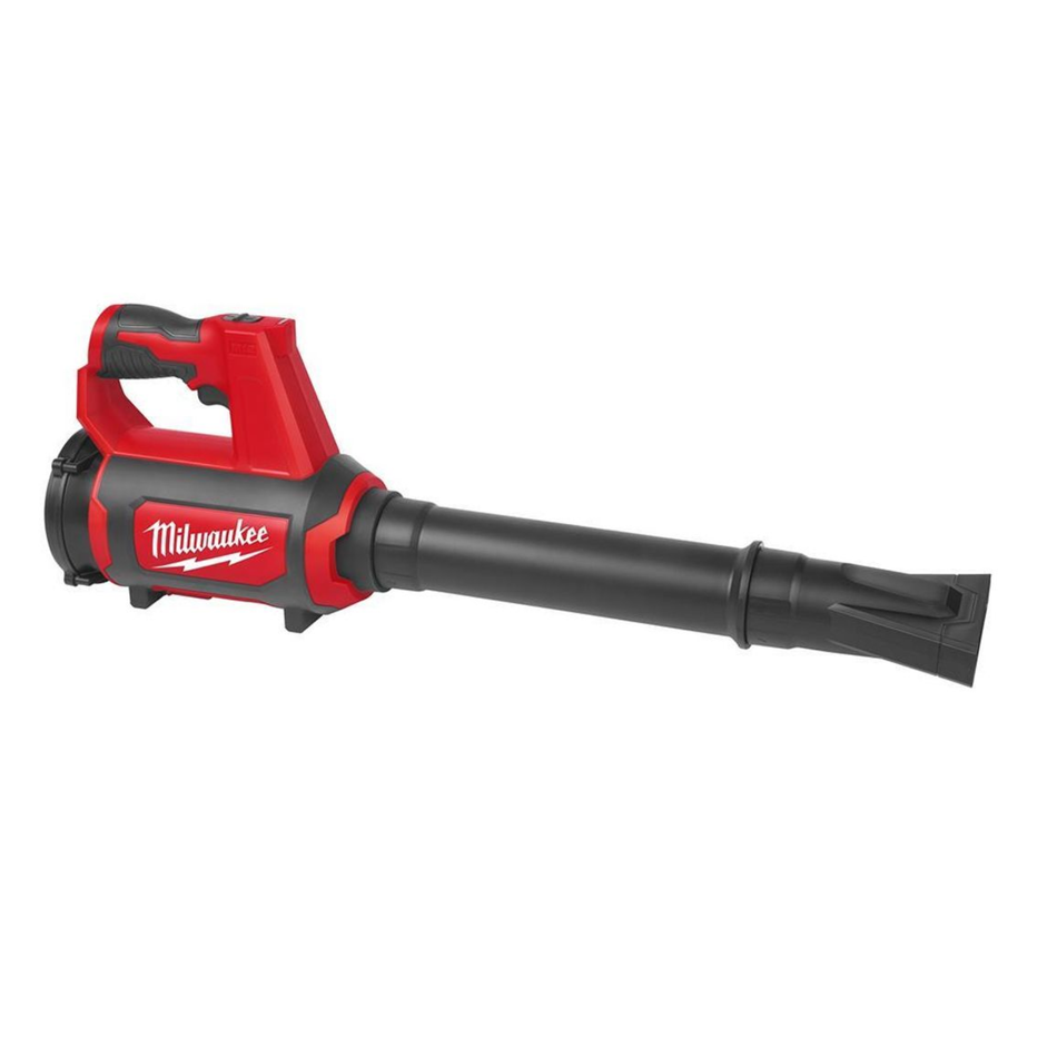 Red and black Milwaukee leaf blower on a white background