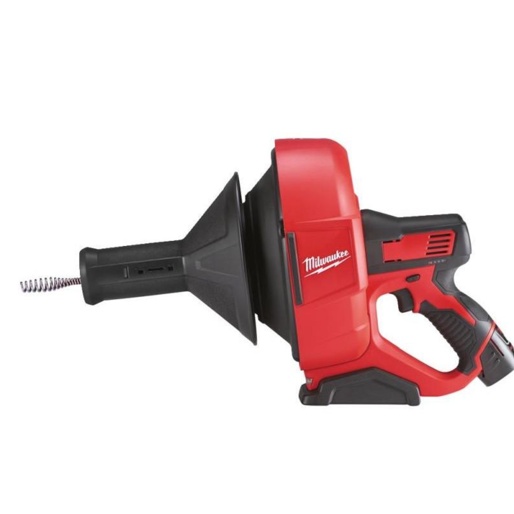 Red and black Milwaukee power tool on a white background