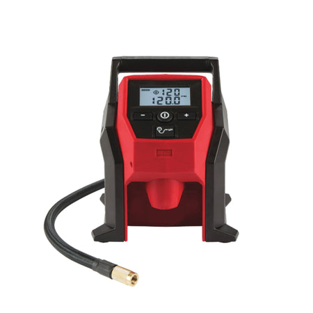 Red and black digital air compressor on a white background