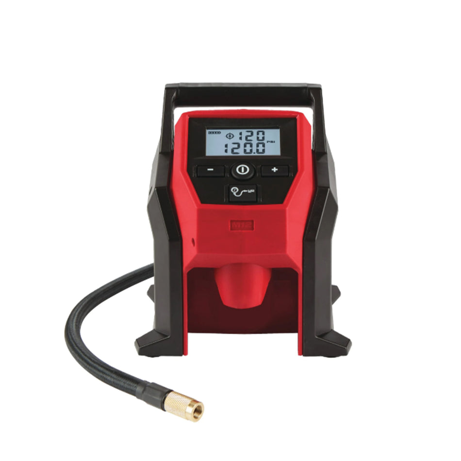 Red and black digital air compressor on a white background