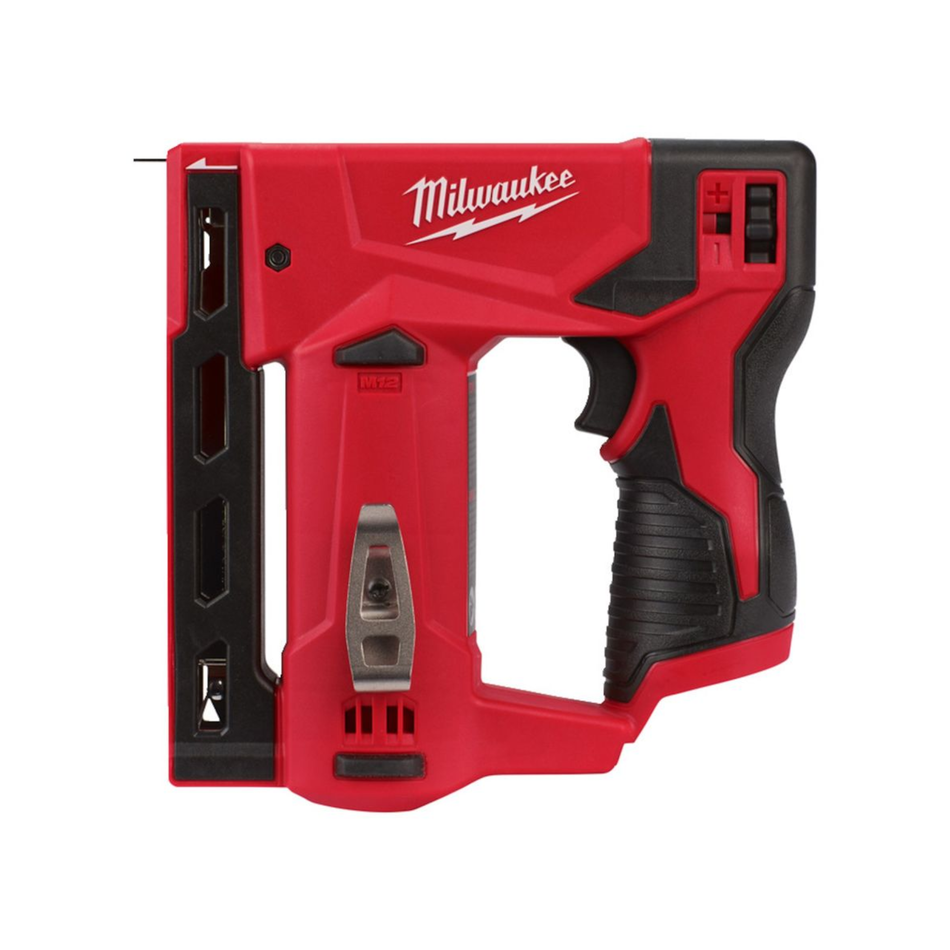 Red and black Milwaukee power tool on a white background