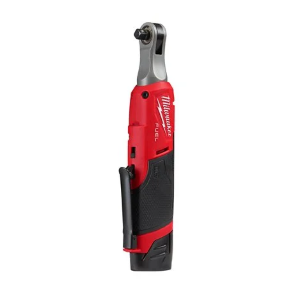 Red and black Milwaukee tool on a white background