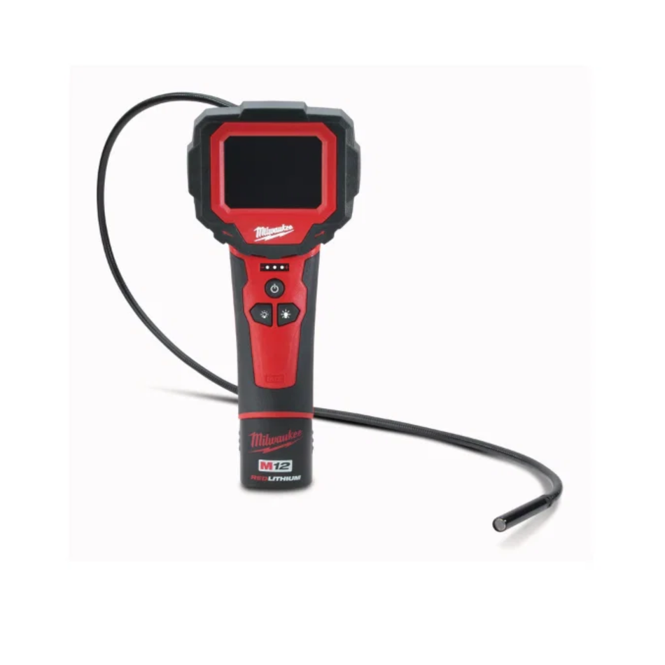 Milwaukee diagnostic tool with flexible cable on a white background