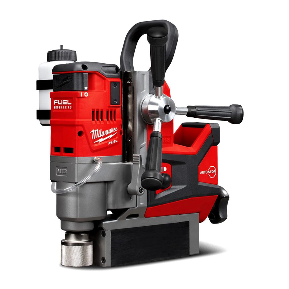 Red and gray Milwaukee power tool on a white background