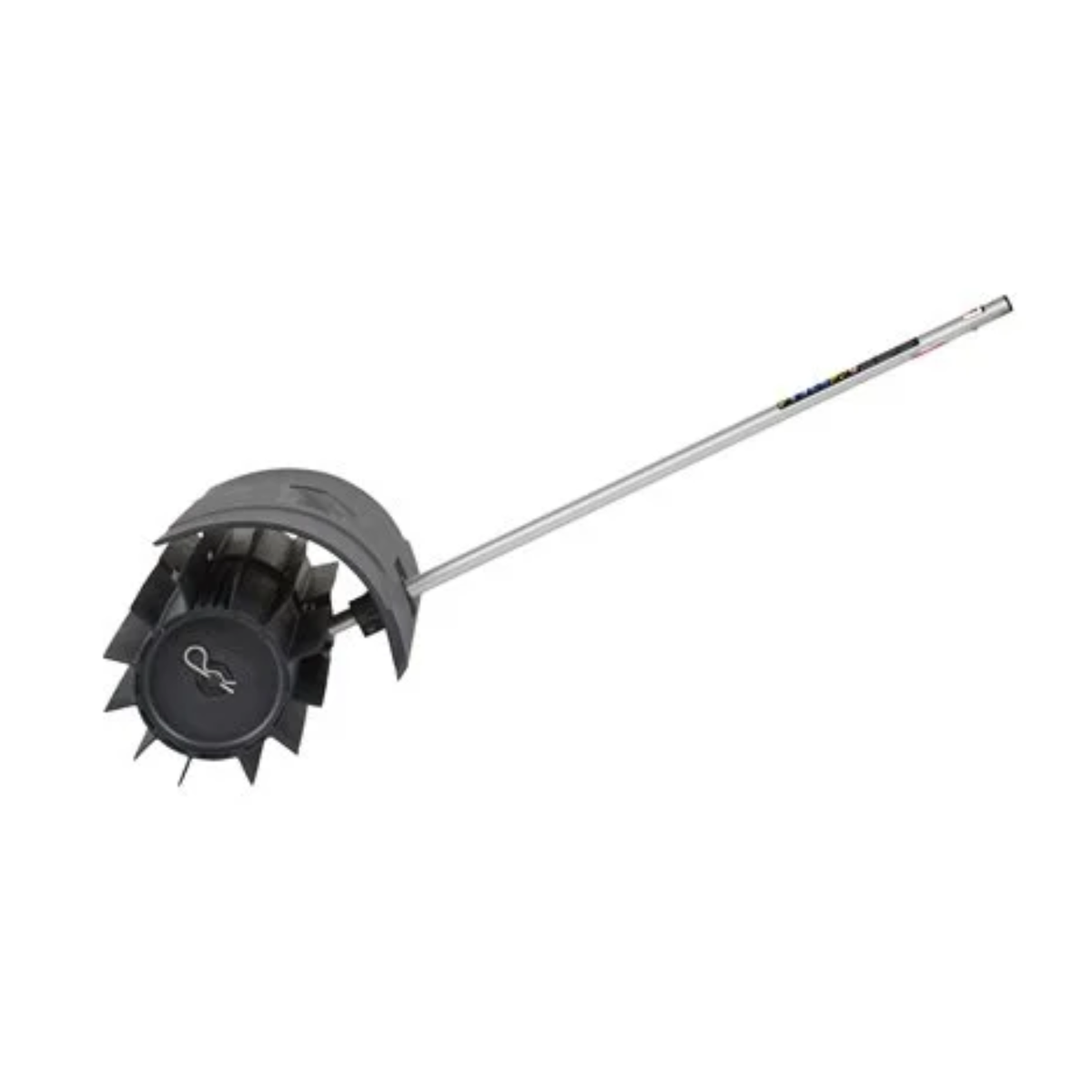 Metal lawn edger with black blade on a white background