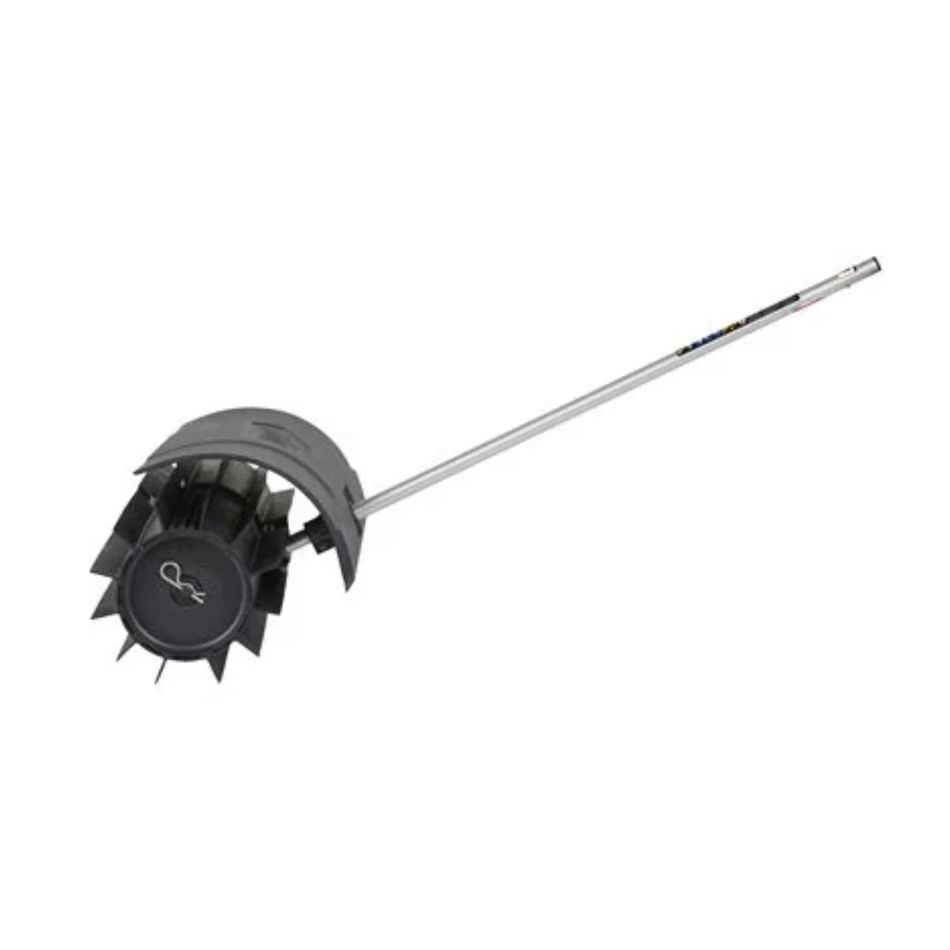 Metal lawn edger with black blade on a white background
