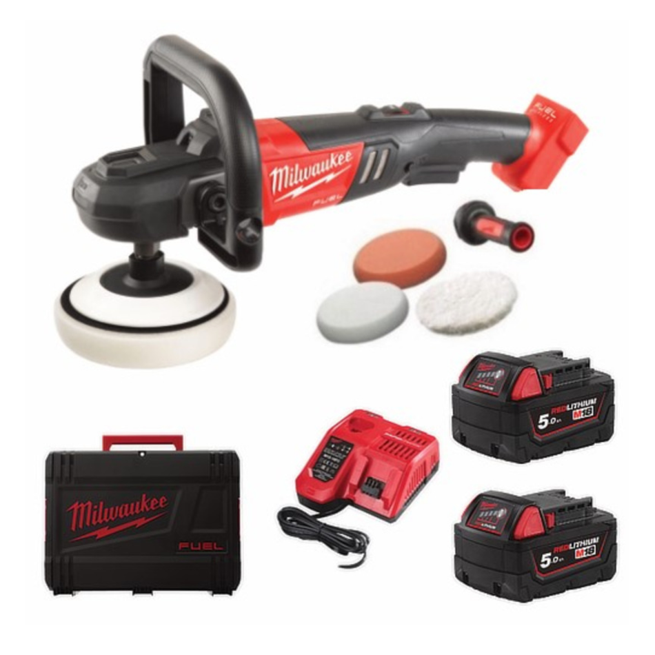 Milwaukee power buffer/polisher set with accessories on a white background