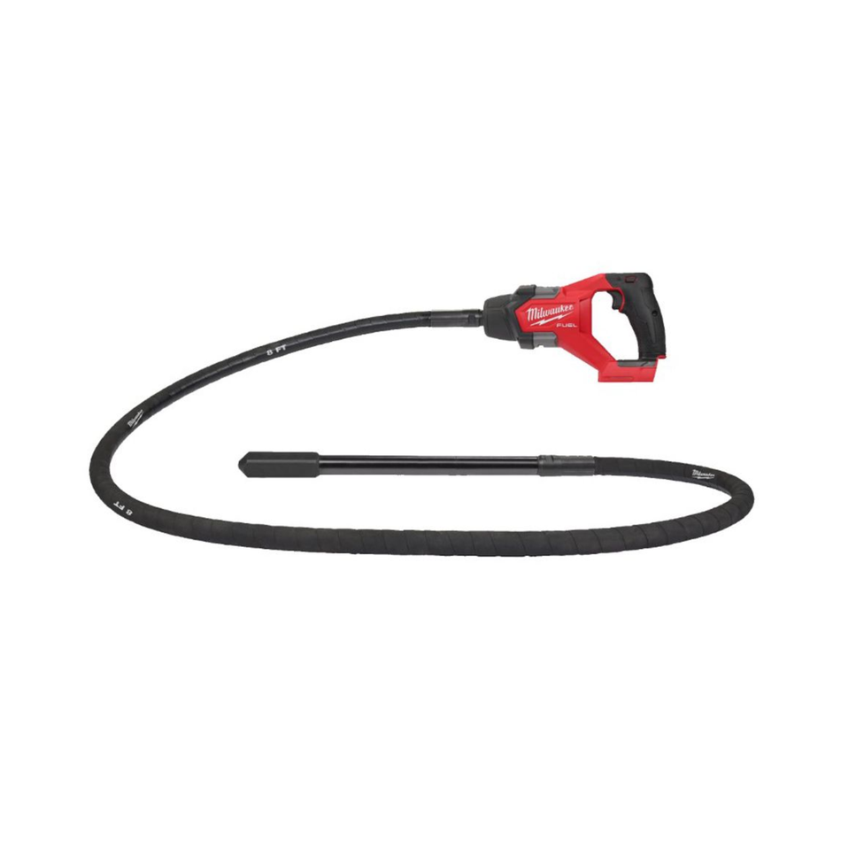 Red and black handheld tool with hose on a white background