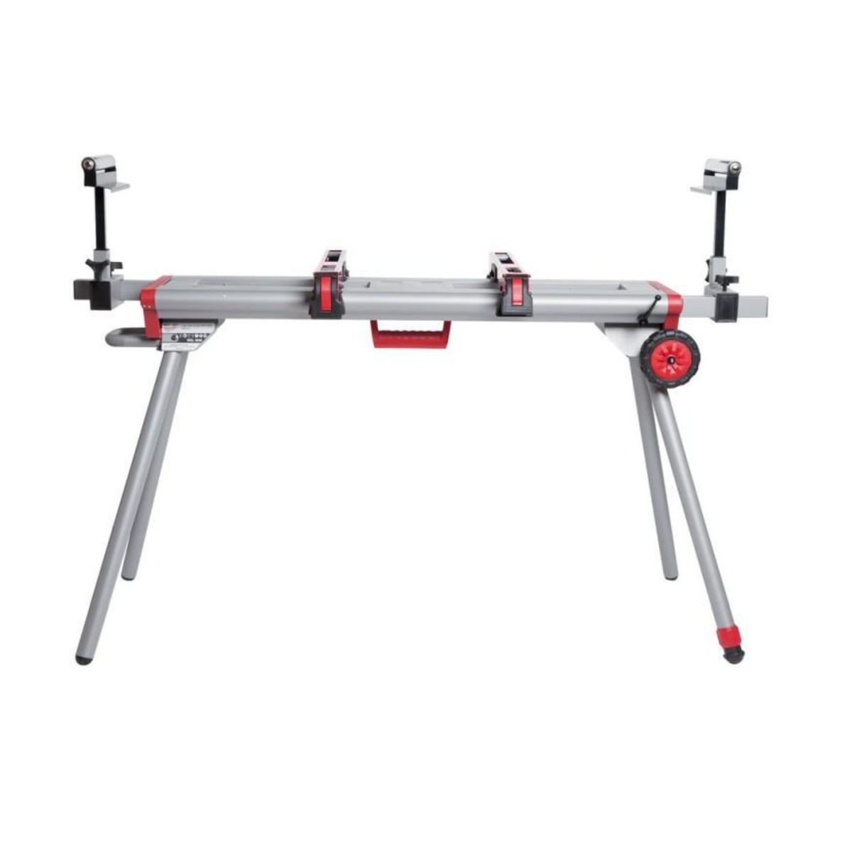 Metal workbench vise with adjustable legs on a white background