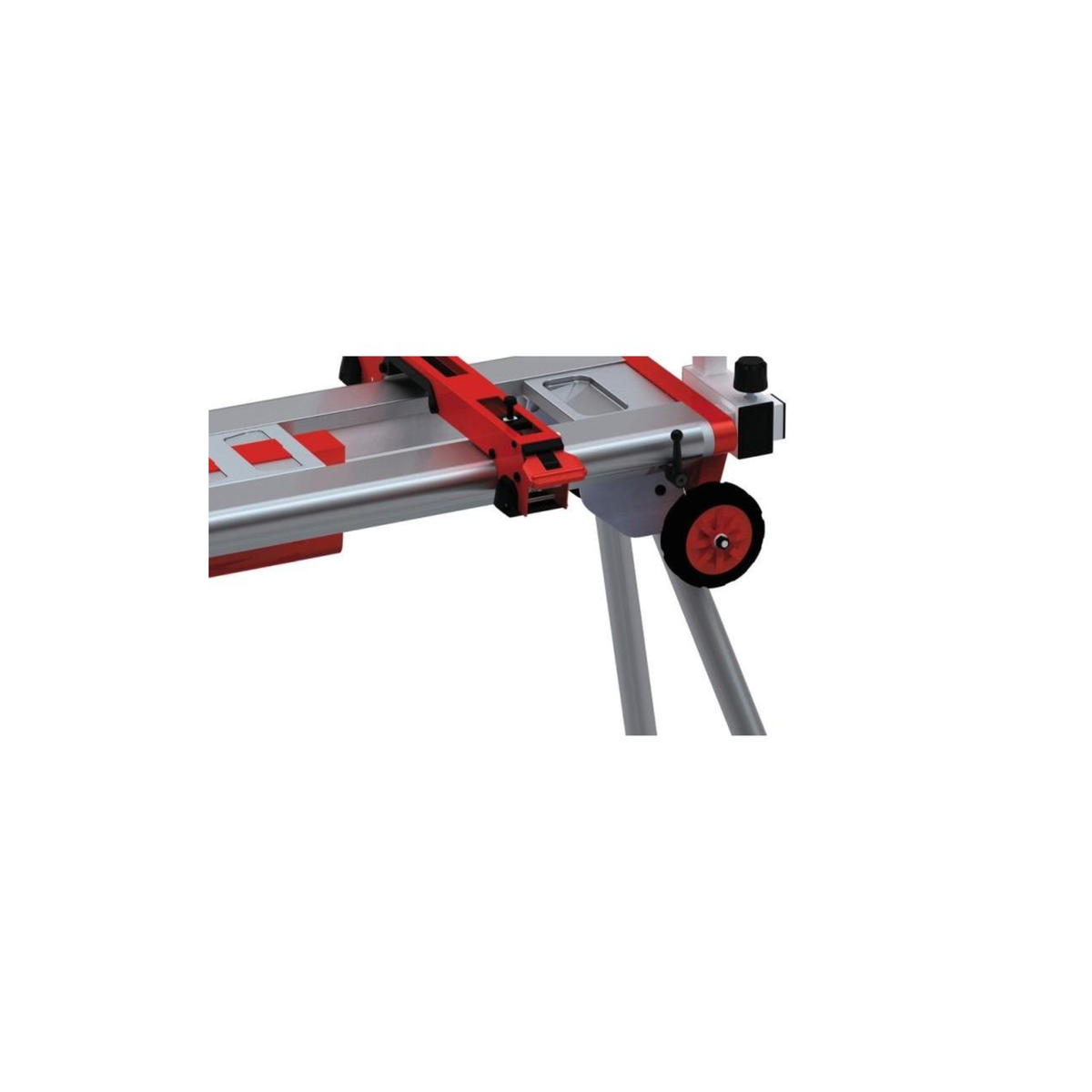 Table saw with red accents on a white background