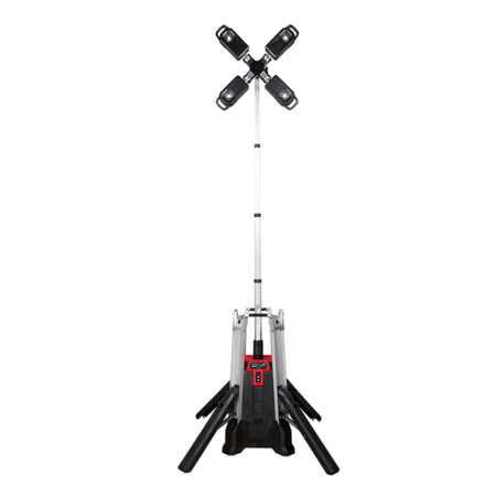 Black and red stand with adjustable arms on a white background