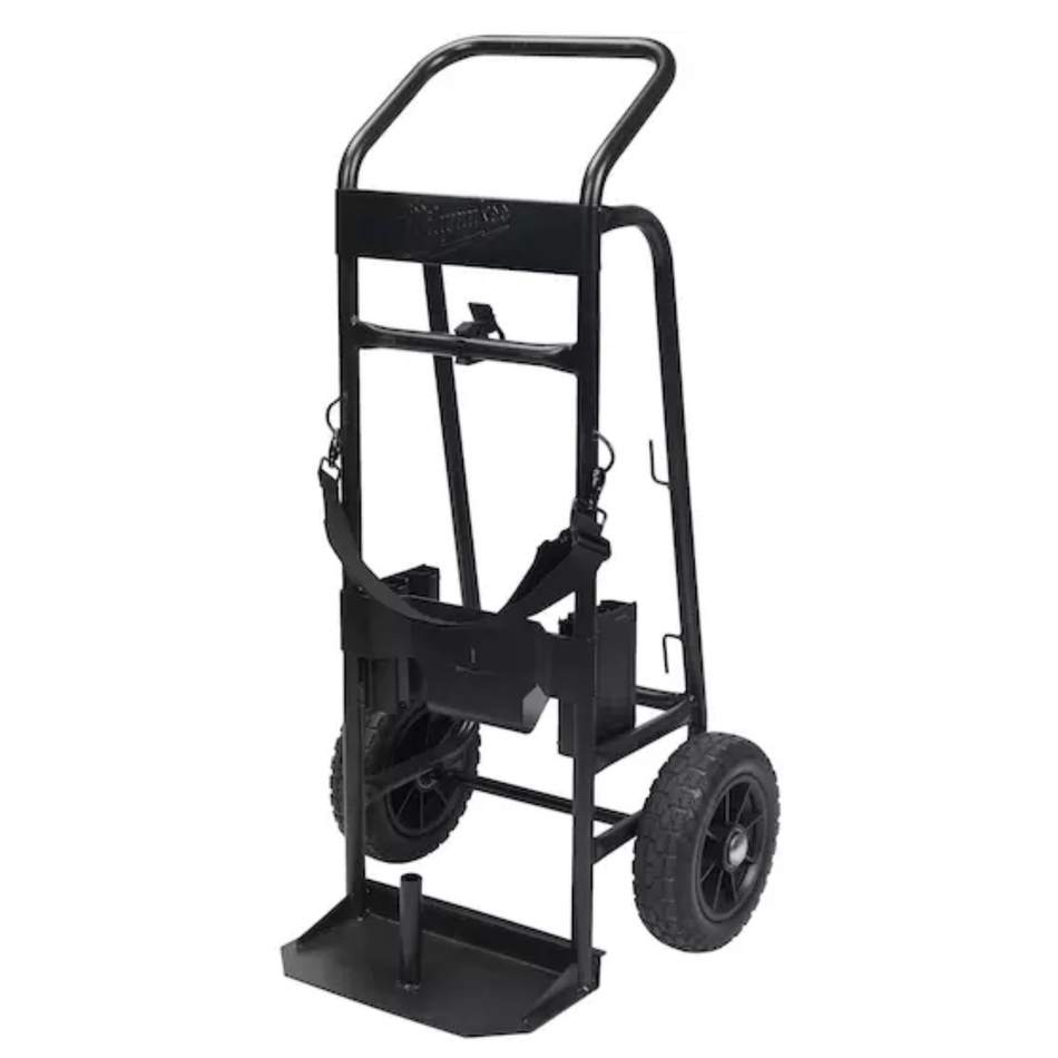 Black hand truck with wheels on a white background