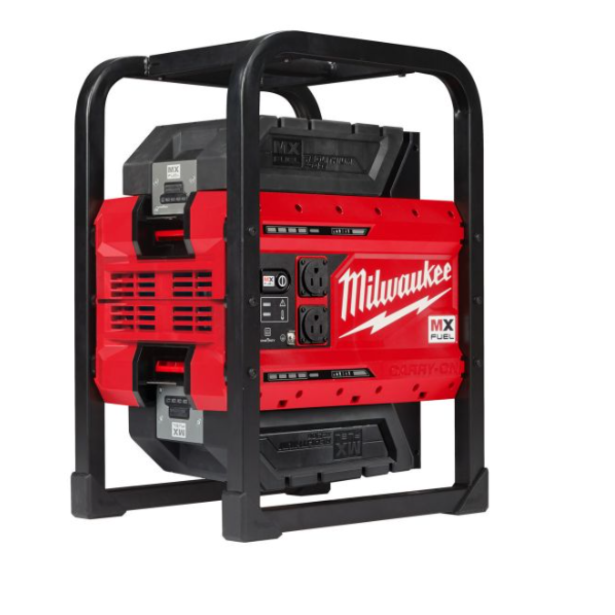 Milwaukee power generator with red and black design on a white background