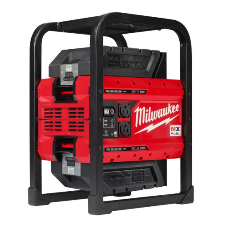 Milwaukee power generator with red and black design on a white background