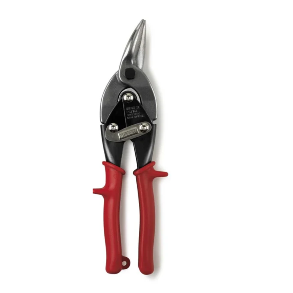  aviation snip with red handles on a white background