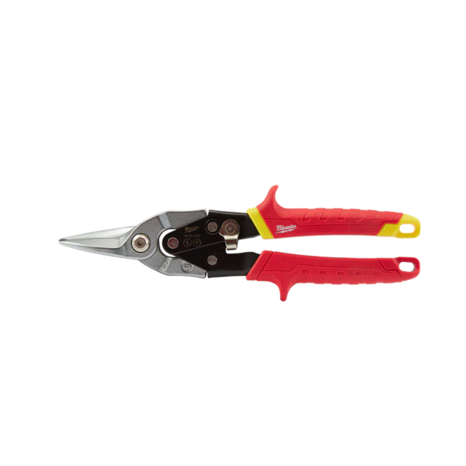 Snipper tool with red and black handles on a white background
