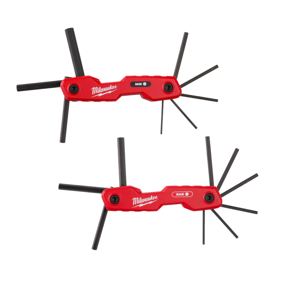Two red Milwaukee hex key sets on a white background