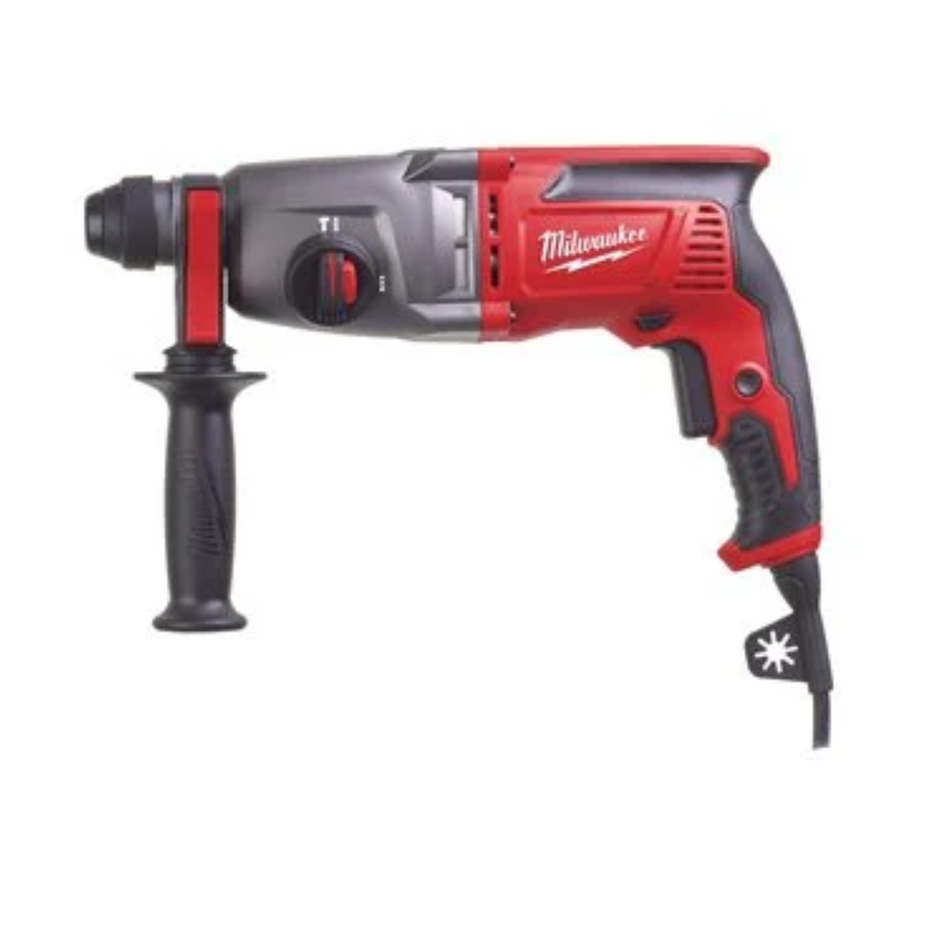 Red and gray Milwaukee drill on a white background