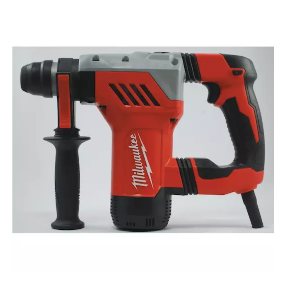 Red and black Milwaukee drill on a white background