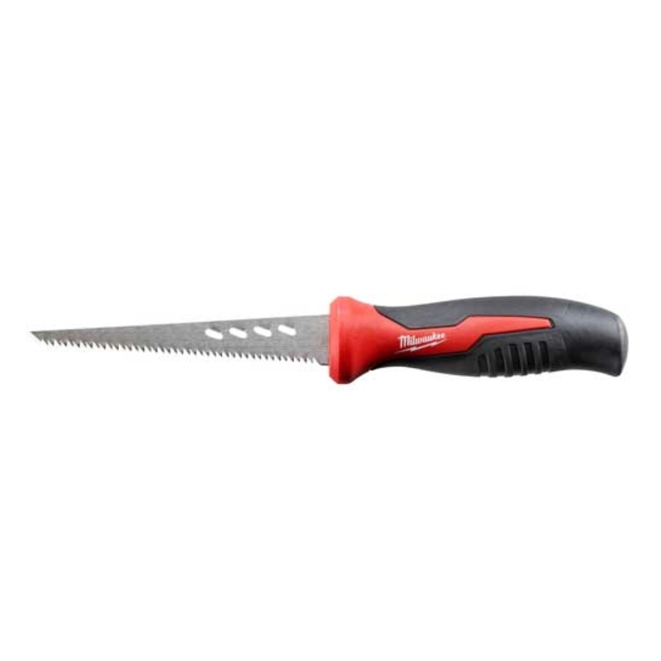 Milwaukee saw with red handle on a white background