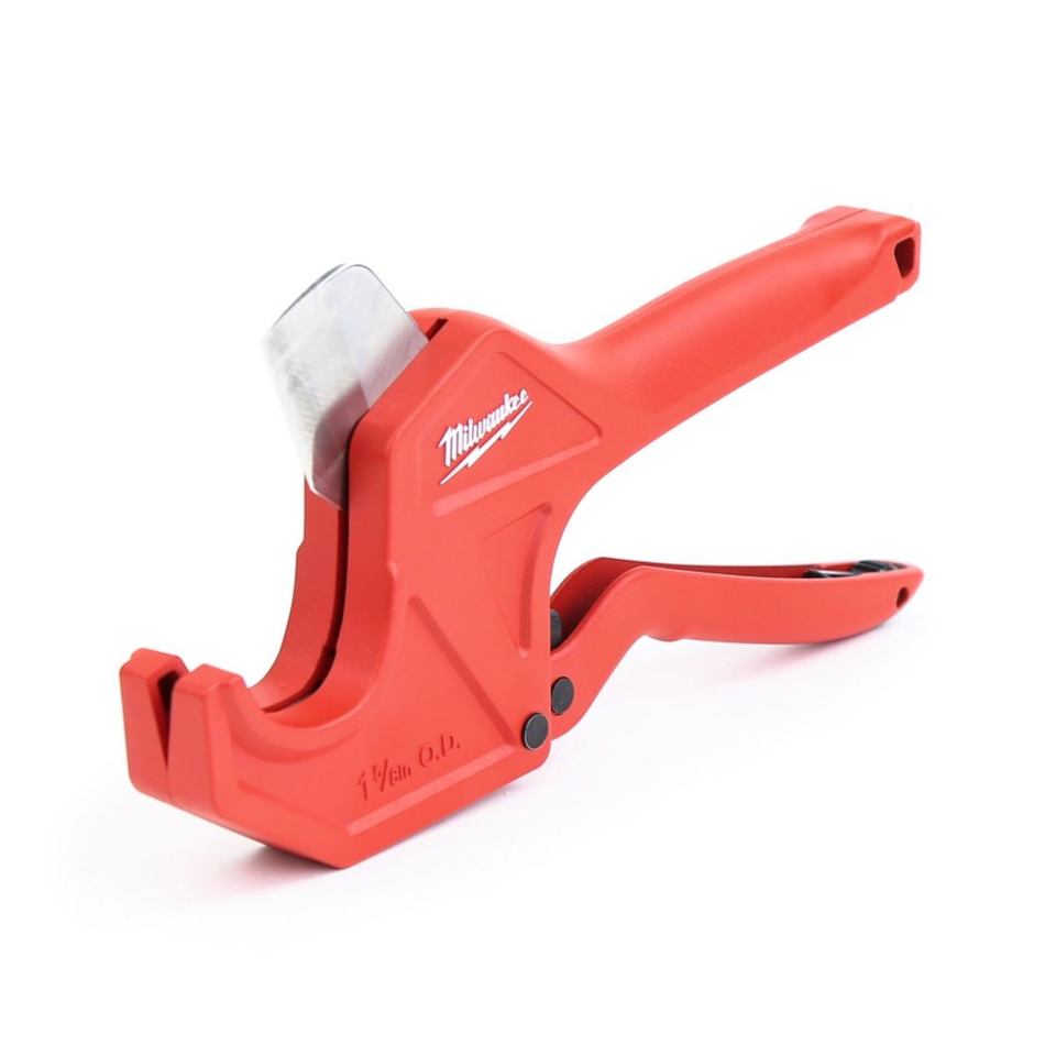 Red pipe cutter with Milwaukee logo on a white background