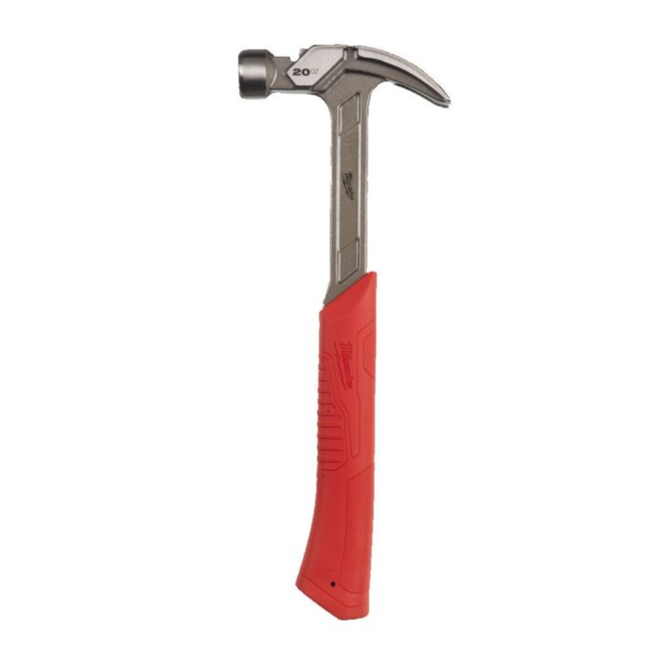 Hammer with a red handle on a white background