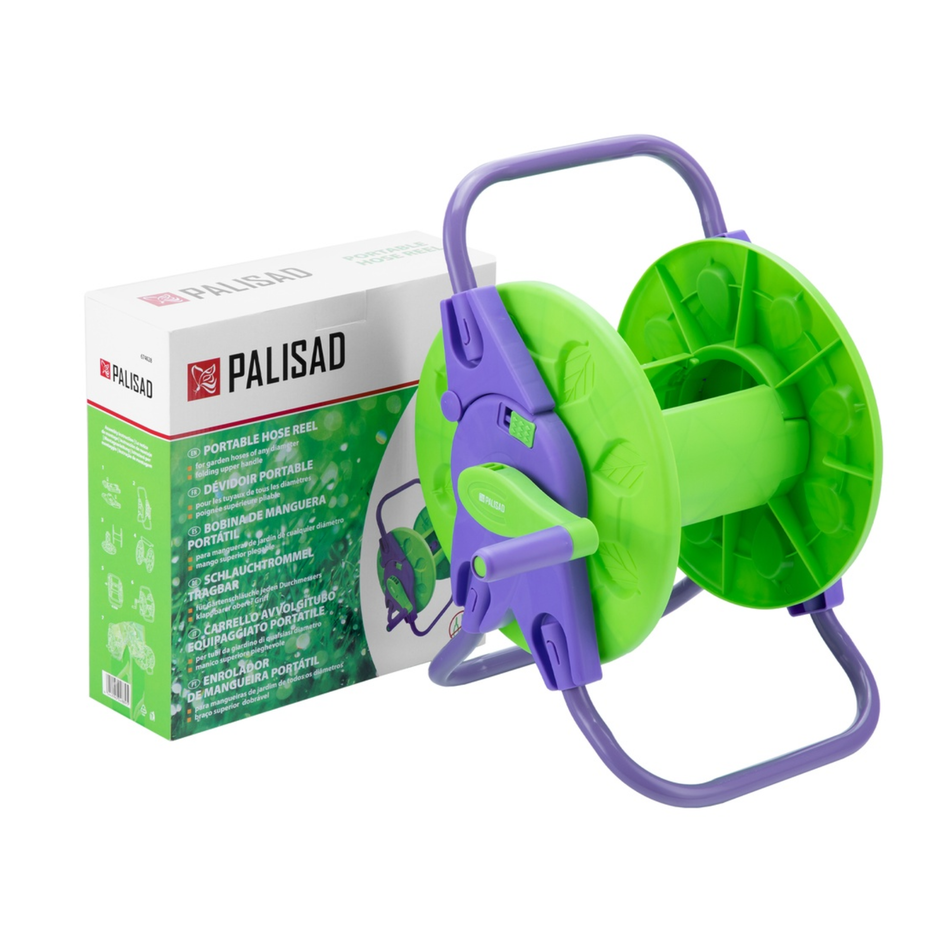 PALISAD Garden Hose Reel 20M 674028 for storing, organizing, and protecting garden hoses in watering and irrigation applications.