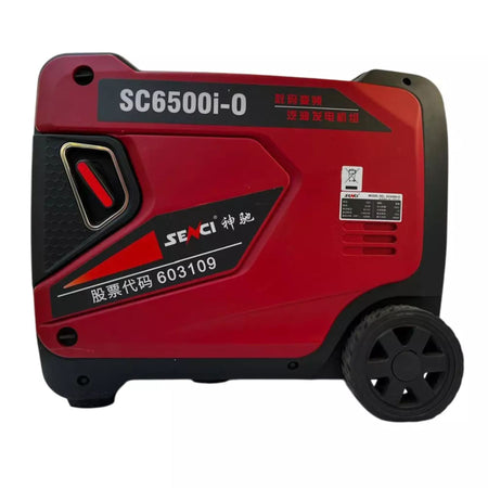 Red and black portable generator with 'SENCI' branding on a white background