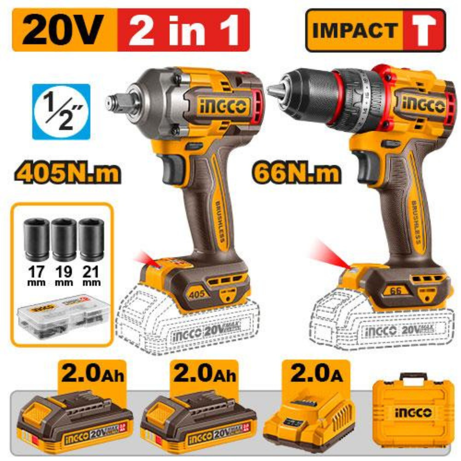 INGCO CKLI20286 CORDLESS COMBO KIT (DRILL+IMPACT WRENCH)