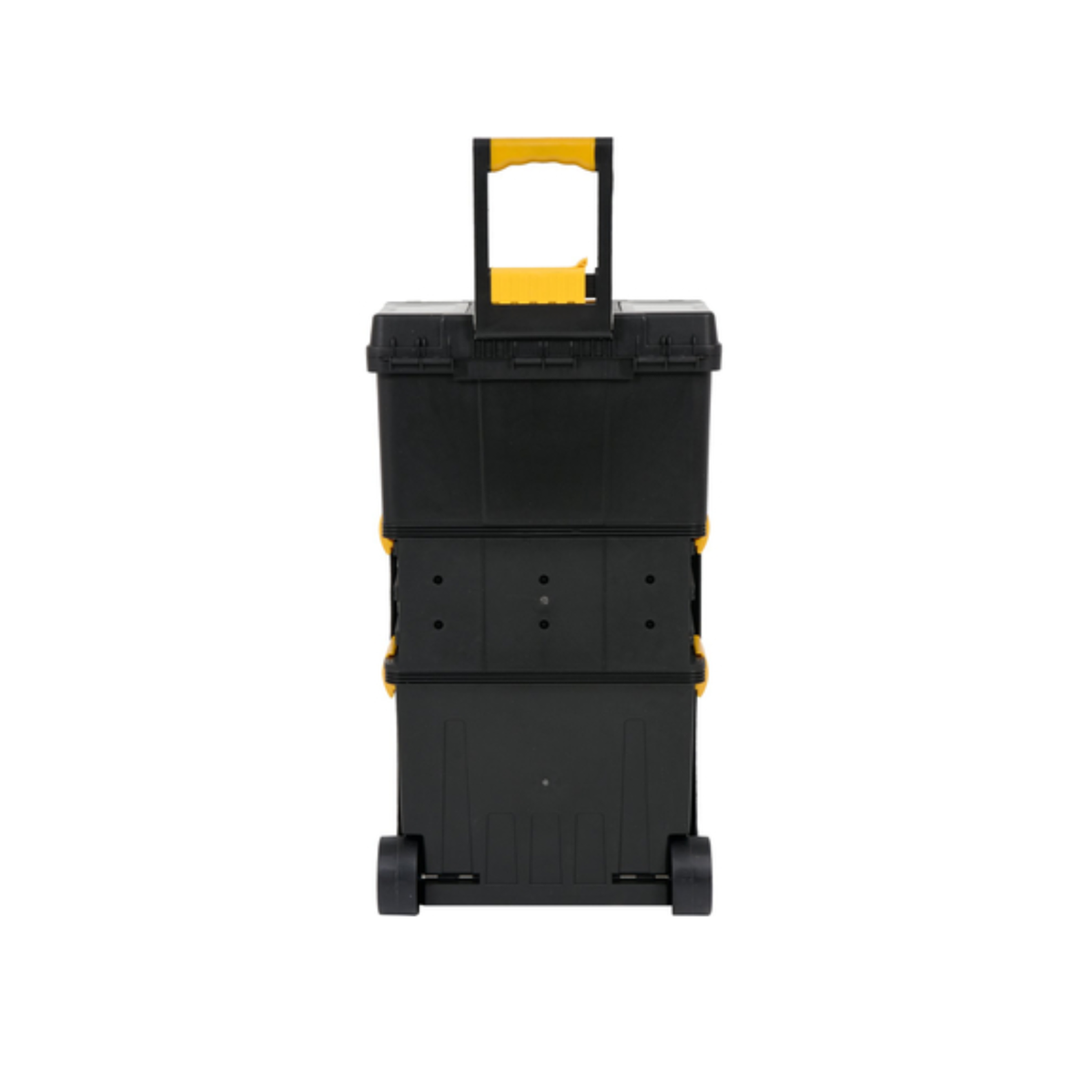 Black and yellow rolling toolbox on a white background