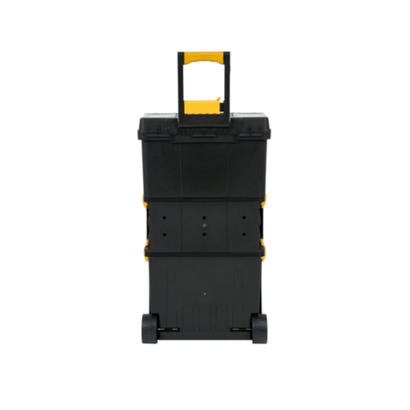 Black and yellow rolling toolbox on a white background