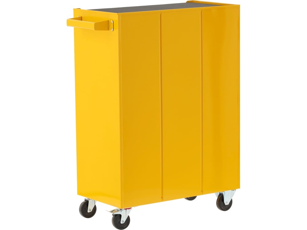 Yellow metal cart with wheels on a white background