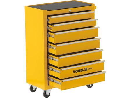 Yellow tool chest with multiple drawers on a white background