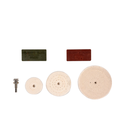 Set of polishing pads and tools on a white background