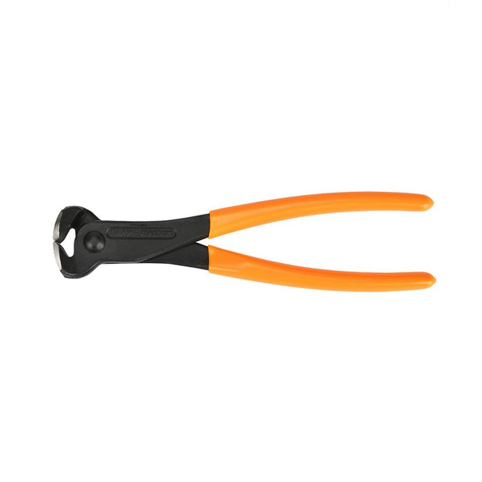 Pair of wire cutters with orange handles on a white background