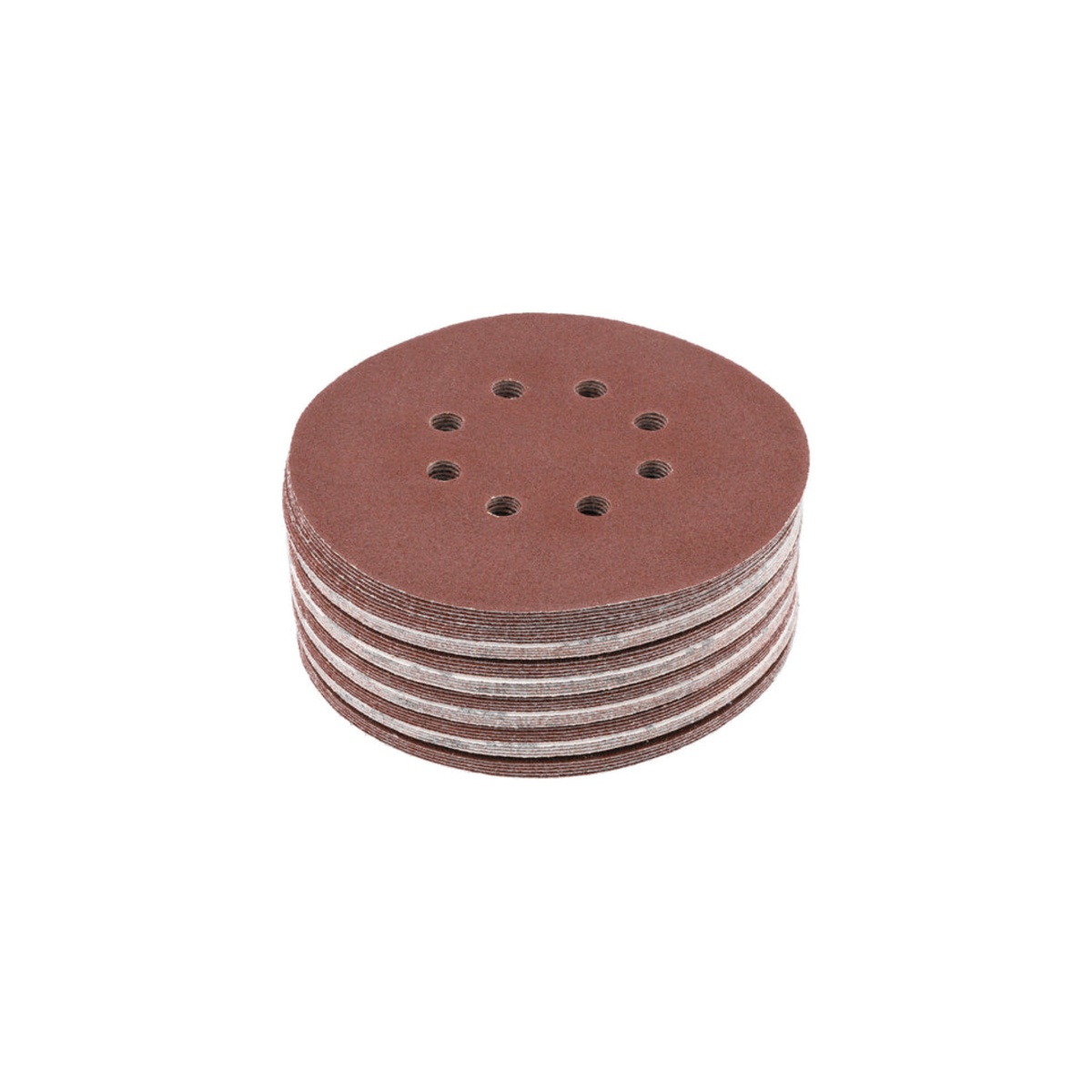 Stack of sanding discs on a white background