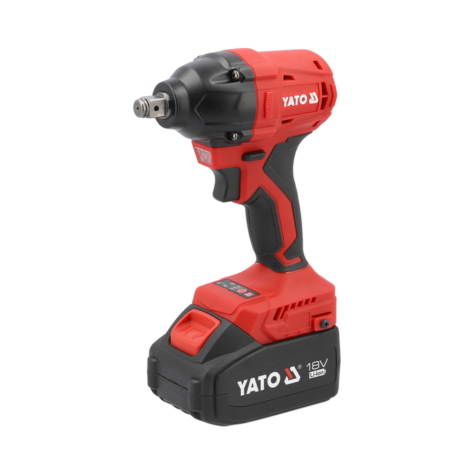 Red and black Yato cordless impact wrench on a white background