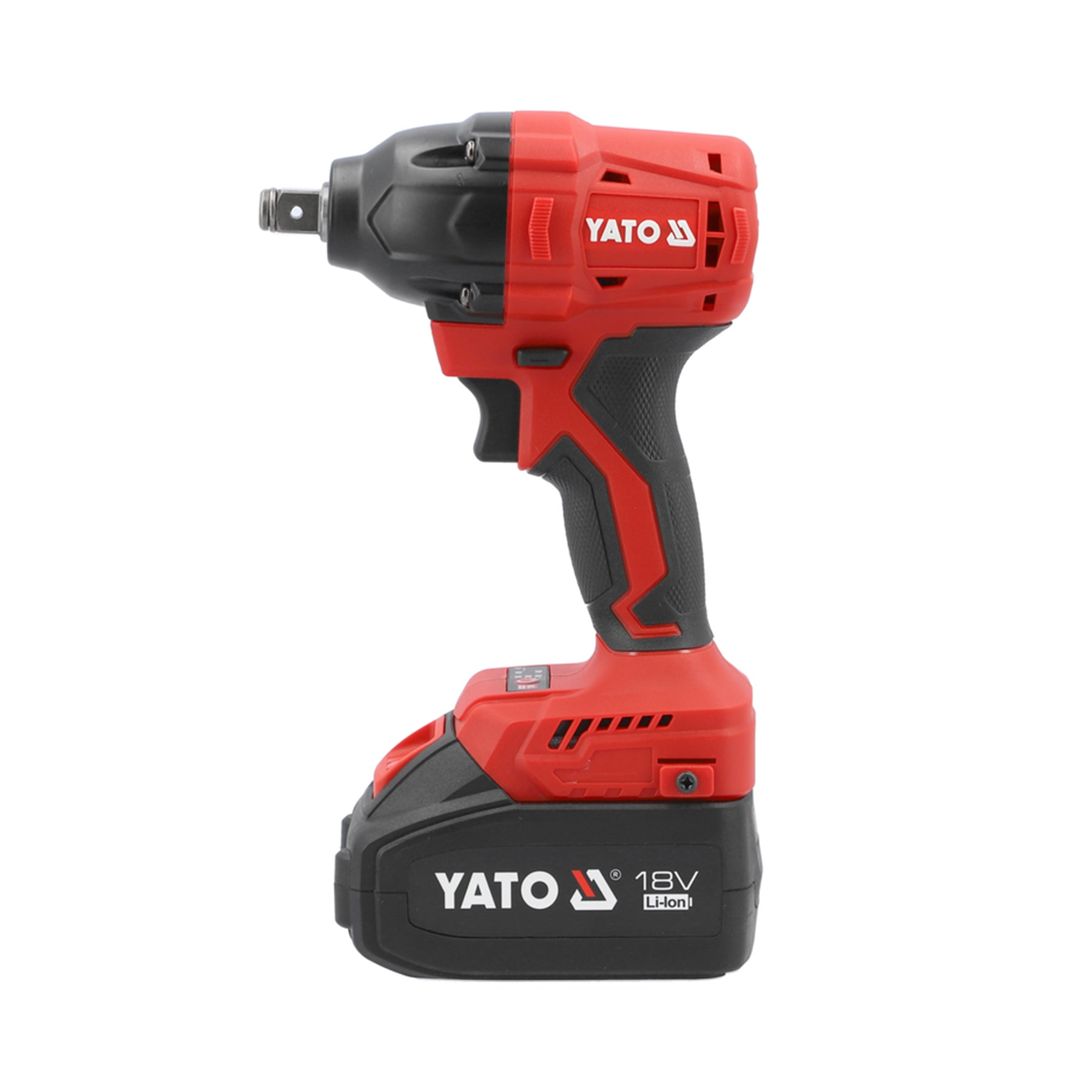 Red and black Yato cordless drill on a white background