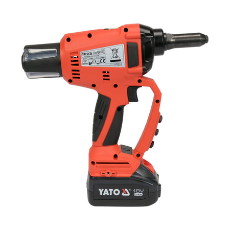 Red and black cordless drill with Yato branding on a white background