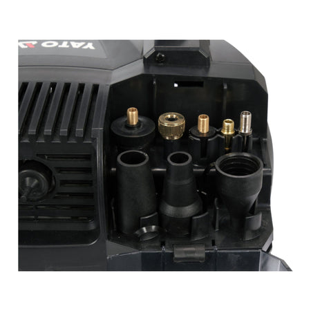 Yato power tool with various nozzles inside a black container on a white background