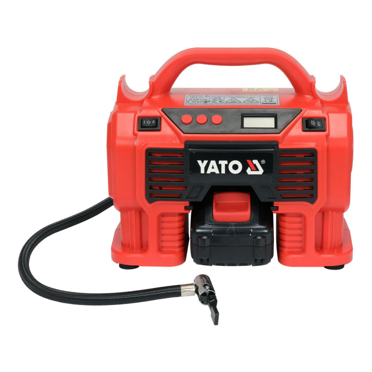 Red Yato portable air compressor on a white background