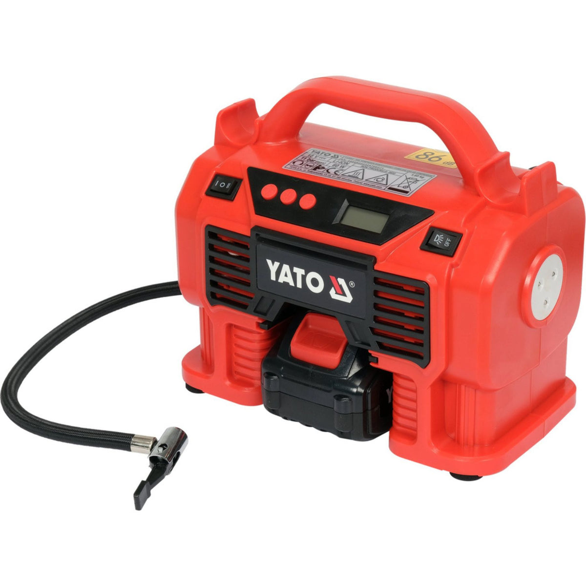 Red Yato air compressor on a white background
