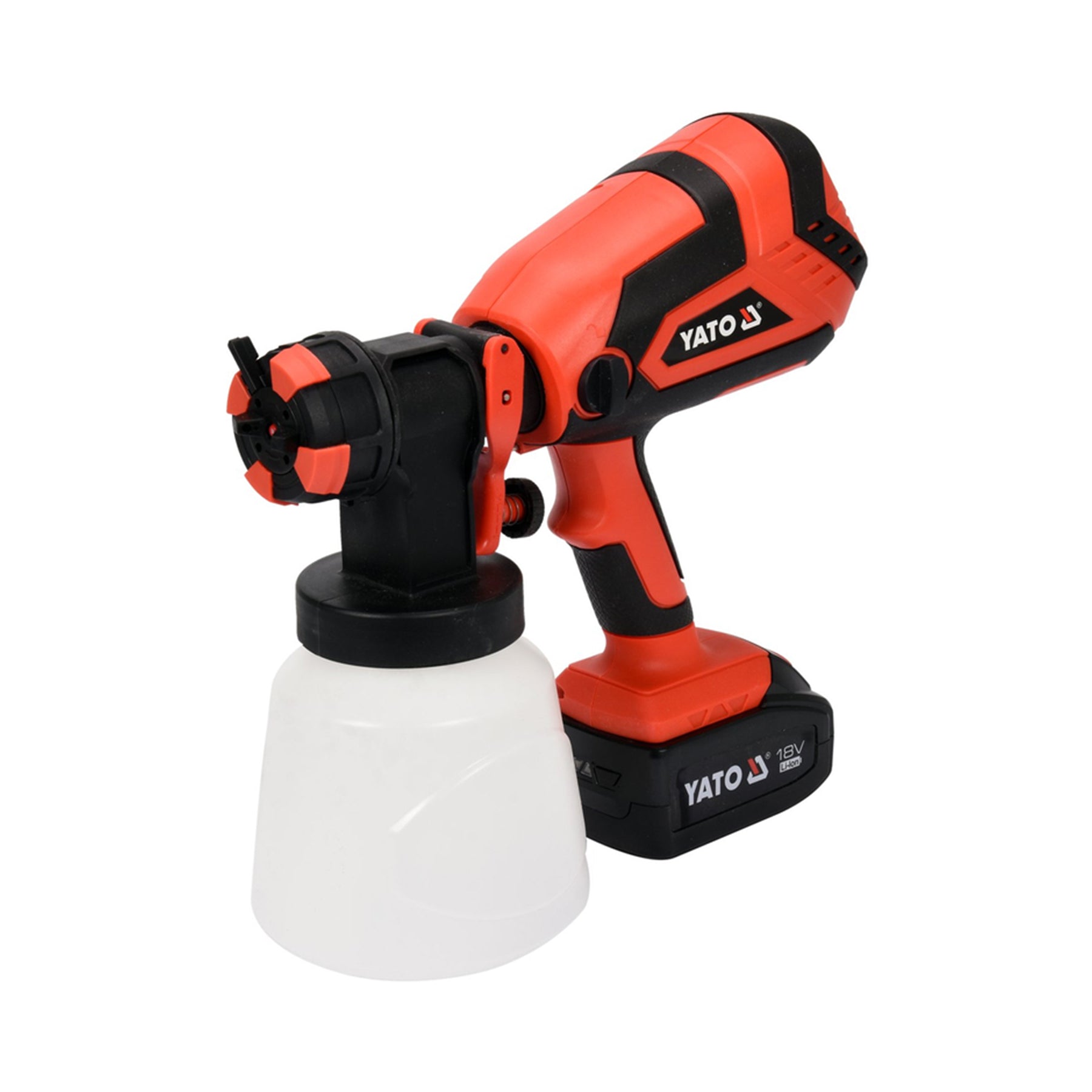 Red and black Yato spray gun on a white background
