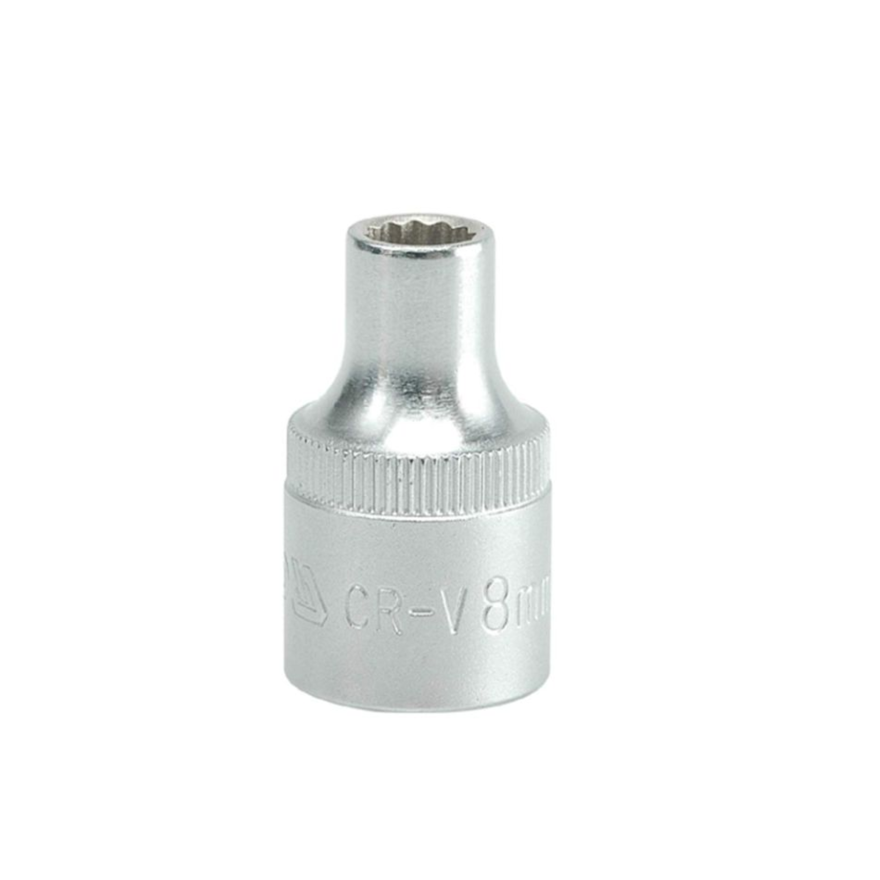 Metal socket tool with 'CR-V 8mm' marking on a white background