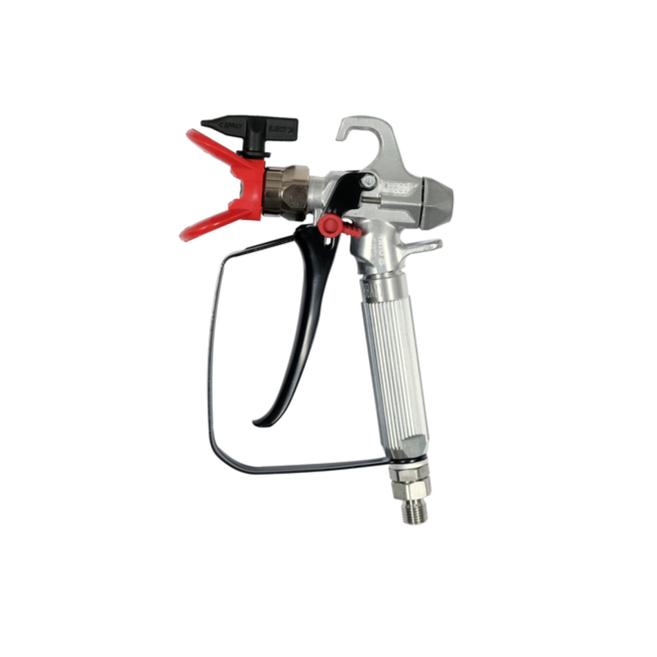 Spray gun with red trigger on a white background