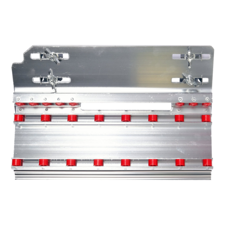 A silver aluminum metal mounting bracket with multiple red cylindrical rubber feet and silver mounting hardware, shown against a plain white background.