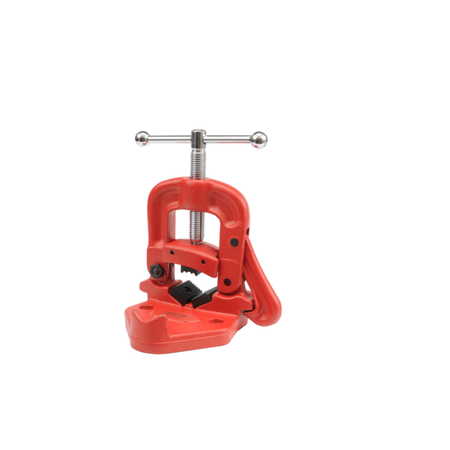 Red C-clamp on a white background