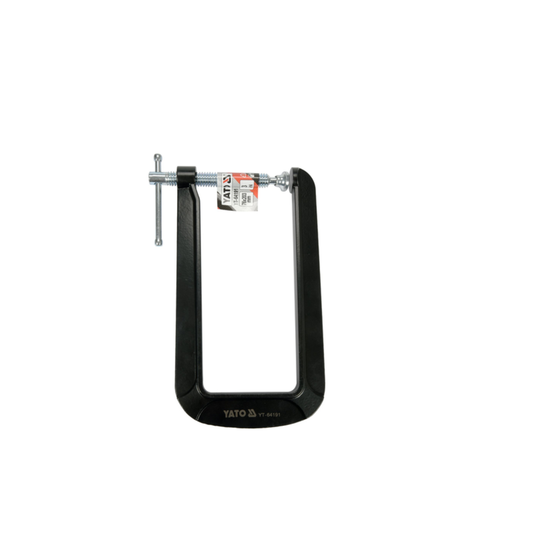 Black metal clamp with Yato branding on a white background